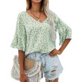 thumbnail image 3 of Xuanfei Women V Neck Floral Print Ruffle Half Sleeve Blouse, 3 of 7