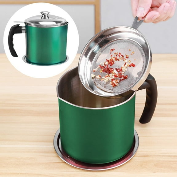 Goowood Bacon Grease Container with Strainer Red Glazed Stainless Steel Cooking Oil Storage Can with Mesh Filter for Kitchen Farmhouse Decor