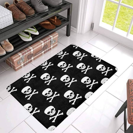 Pop Raster White Skull And Crossbones On Black Doormat Non Slip Indoor Outdoor Doormat Floor Mat Home Decor Entrance Rug 30x18 Inches