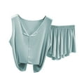 thumbnail image 1 of Chbgutlmr 2 Piece Womens Pajama Sets Summer V Neck Sleeveless Tops Ruffle Elastic Waisted Shorts Lounge Outfits, 1 of 9