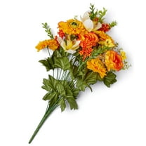 Silk Yellow and Orange Marigold, Rose and Orchid Bush - for Summer Decor - Factory Direct Craft