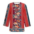 thumbnail image 6 of JTZGDY Womens Henley Shirts Vintage Floral Printed Summer 3/4 Length Sleeve Button Neckline Graphic T-Shirts Loose Dressy Casual Tunic Tees Tops Ladies Elegant Blouse Red S, 6 of 8