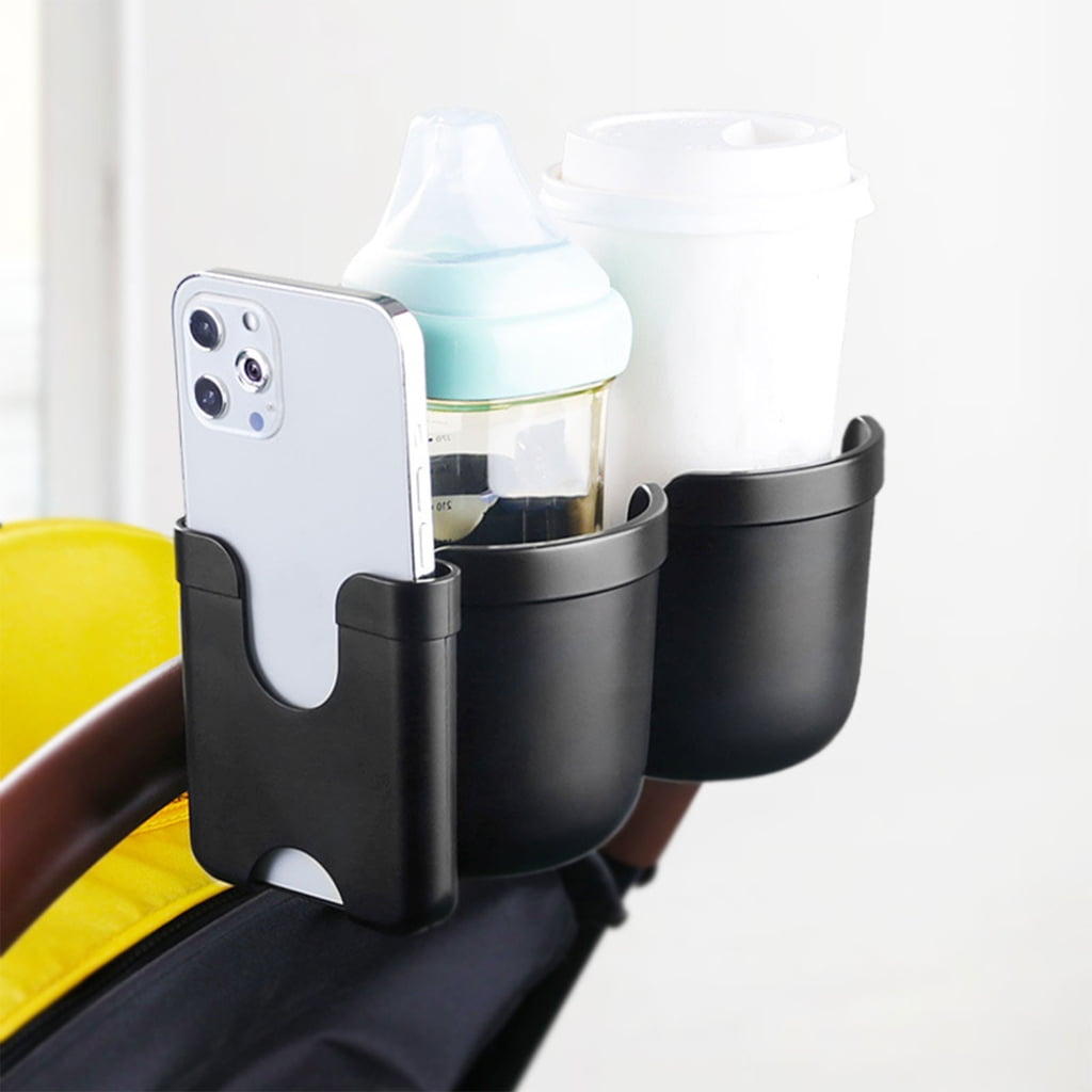 RYUJNDK Stroller Double Cup Holder with Cellphone Holder Water Bottle Organiser for Wheelchair Walker Drink Beverage Holder