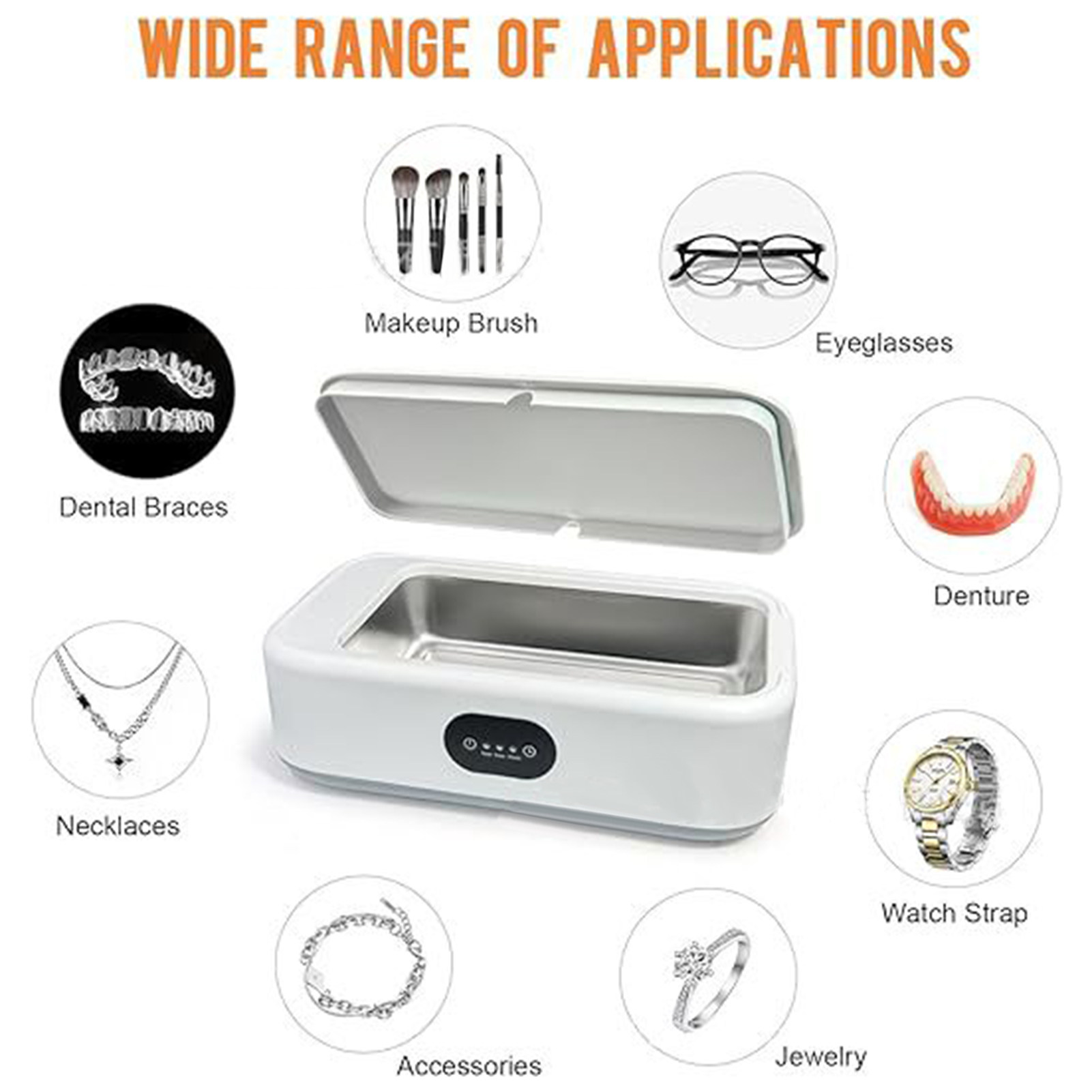 Homerr Ultrasonic Cleaning Machine Ultrasonic Cleaner Ultrasonic Jewelry Cleaner 360-Degree Deep Cleaning, Low Noise, EU Plug