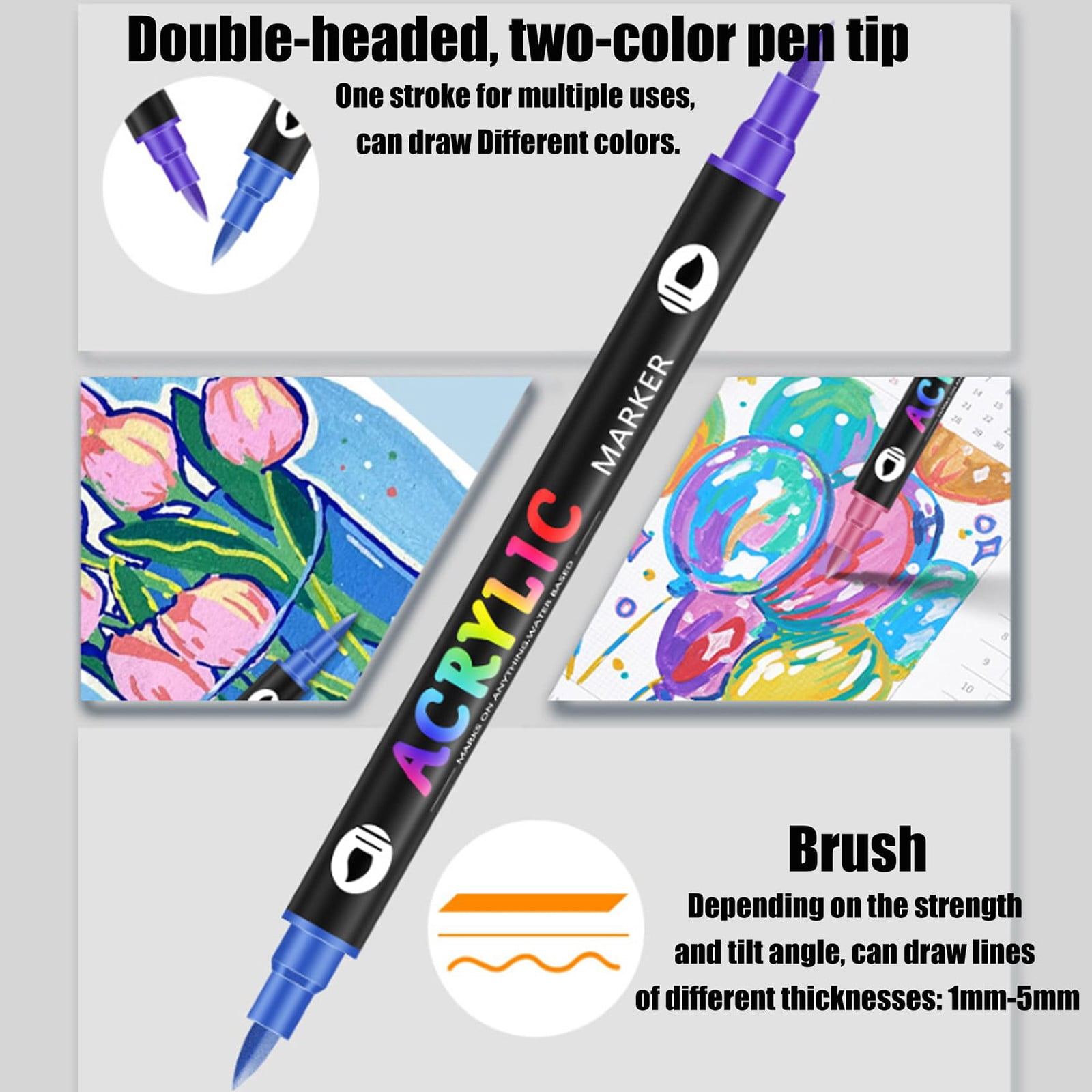 Piwvid 48/96 Pack Fine Tip Acrylic Paint Pens 20ml, Professional Pigmented Markers, Precision DIY Art Tool for Rock, Ceramic, Wood, Canvas & Plastic Crafting