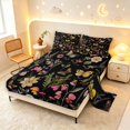 thumbnail image 2 of Homewish Vintage Flower Mushrooms Queen Sheets,Wild Animals Queen Sheet Sets,Black,4-Piece,1 Flat Sheet,1 Fitted Sheet and 2 Pillowcases, 2 of 6