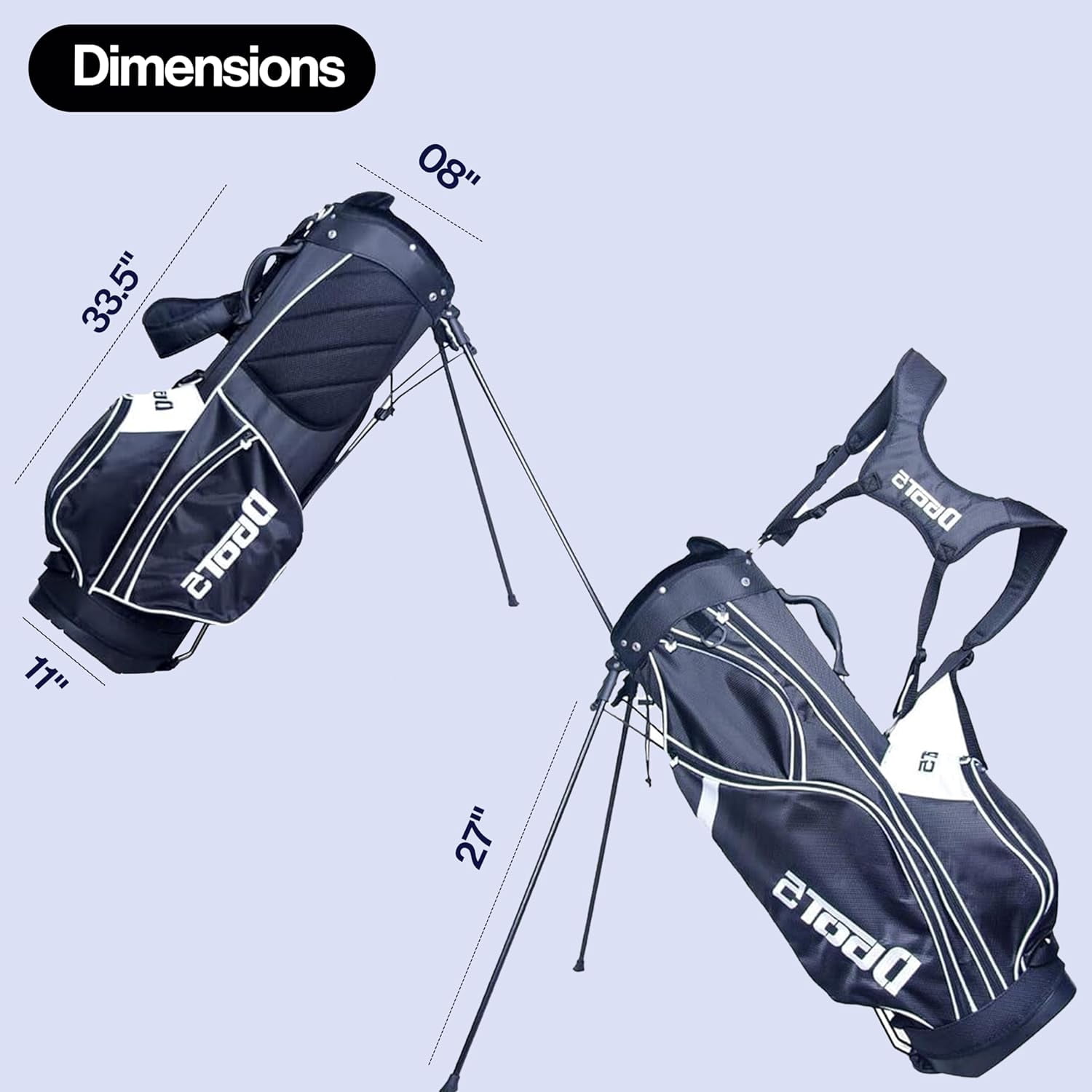 Dbot5 Sound Buddah New Golf Stand Bag Club for Men & Women - Lightweight Design with 8 Pockets (B/W)
