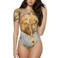 thumbnail image 1 of Saiise Pyjama à Manches Courtes pour Femmes Motif Chien Câlin Fleurs Col Rond Justaucorps Extensible avec Fermeture à Pression-TG, 1 of 7