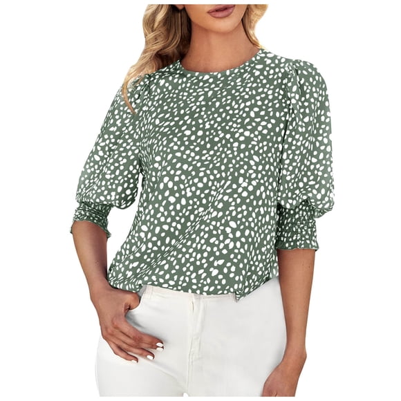 cfhntfmh Women's 3/4 Sleeve Blouse Tops Casual Office Work Crew Neck T-Shirt 2025 Fashion Summer Tops