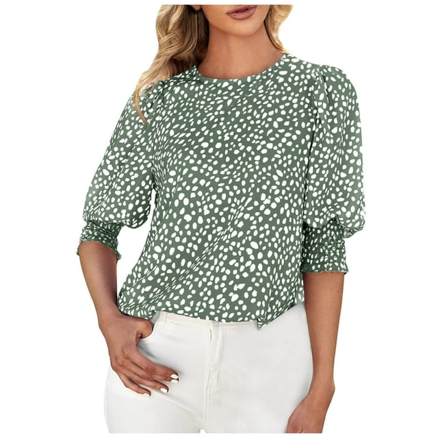 XMMSWDLA Tunique Florale pour Femmes Blouse Décontractée Manches Courtes Boutons T-Shirts Verts Chemises Décontractées pour Femmes