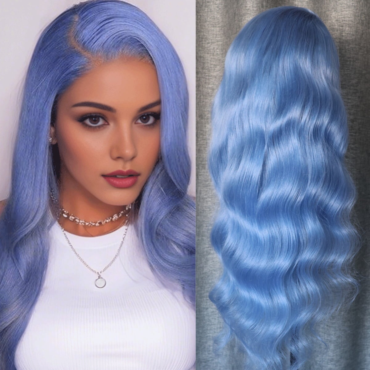 Blue Colored 13x4 Lace Front Wig Body Wave Brazilian Remy Human Hair Wigs Preplucked Natural Hairline High Density Elegant Hairstyle For Women Daily&Birthday&Wedding Use Wig 180 Density 18 Inch