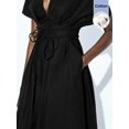 thumbnail image 3 of Black V-Neck Wrap Maxi Dress With Tie Waist And Kimono Sleeves, 3 of 8