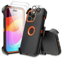 Xhy for iPhone 15 Case with Screen and Lens Protector and Belt Clip Holster Military Grade Heavy Duty 3 in 1 Shockproof Armor iPhone 15 6.1 inch 2023 Phone - Black Orange
