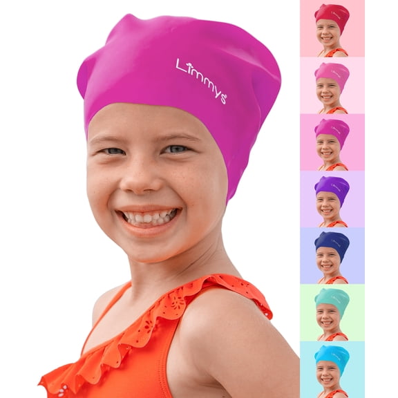 Limmys Kids Swim Cap for Long Hair, 100% Silicone Swimming Cap, Soft Stretchy Chlorine-Resistant & Latex-Free Pool Cap, One Size, Ages 3 to 14