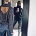 thumbnail image 4 of XFLWAM Turtleneck Sweater Women Oversized Cowl Neck Sweater Cable Knit Long Sleeve Pullover Tops Dark Gray XXL, 4 of 9