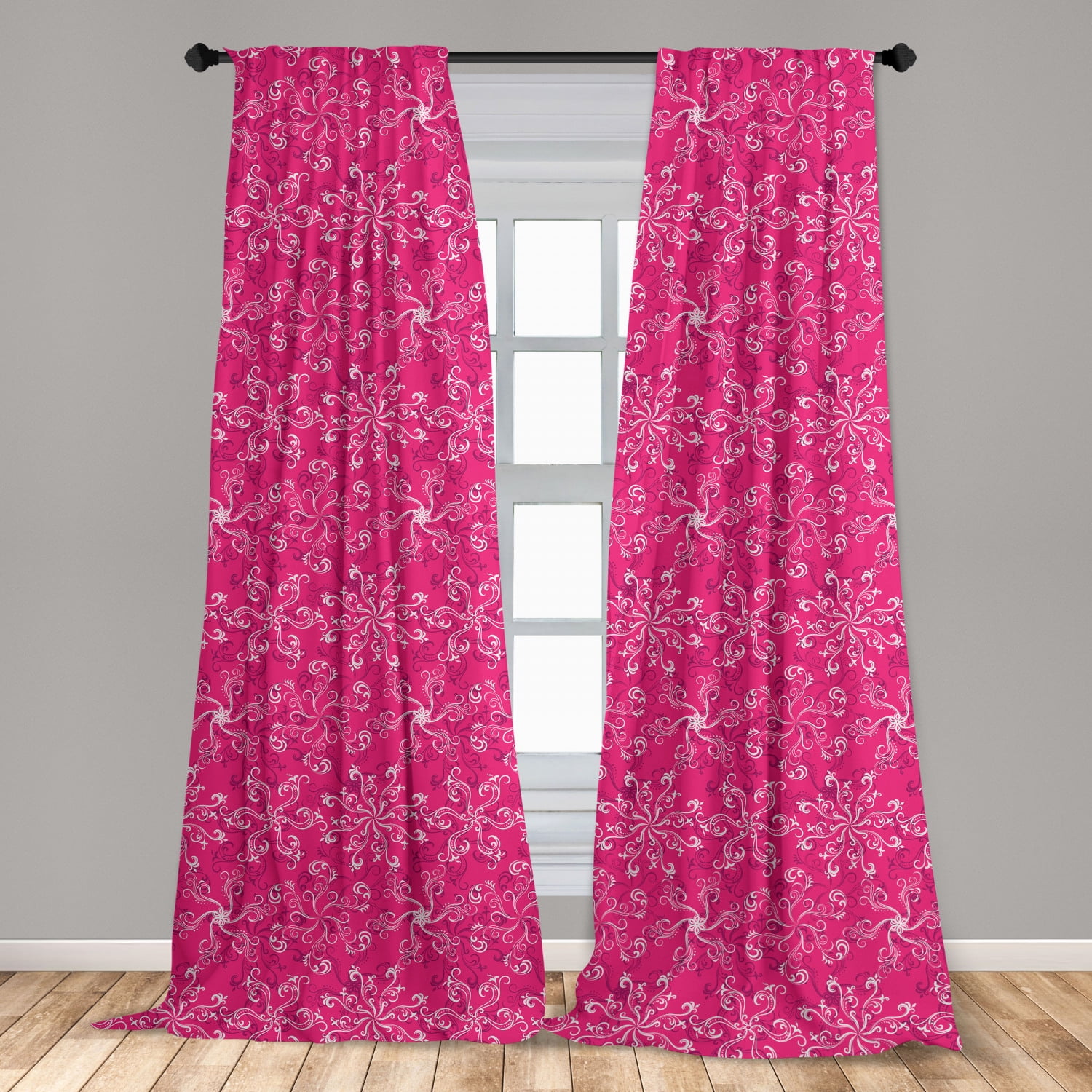 Hot Pink Curtains 2 Panels Set, Floral Arrangement Pattern on Hot Pink  Background Spring Flourish Bloom, Window Drapes for Living Room Bedroom,  56