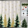 thumbnail image 3 of Christmas Tree Shower Curtain, 60" x 72", Green Gold Trees Snowflakes Linen Texture Waterproof Bathroom Curtain Washable Shower Curtain Set with 12 Hooks, 3 of 6