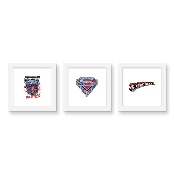 Gallery Pops DC Comics Superman - Man of Steel Wall Art Bundle (3-Pack), White Framed Version, 12" x 12"
