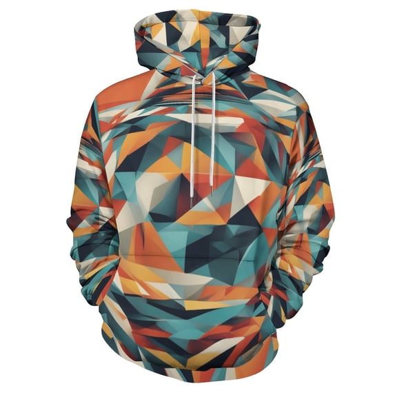 Geometric Solid Abstract Regular Fit Hoodie, Sporty Pullover Hooded Sweatshirt for Men Women S