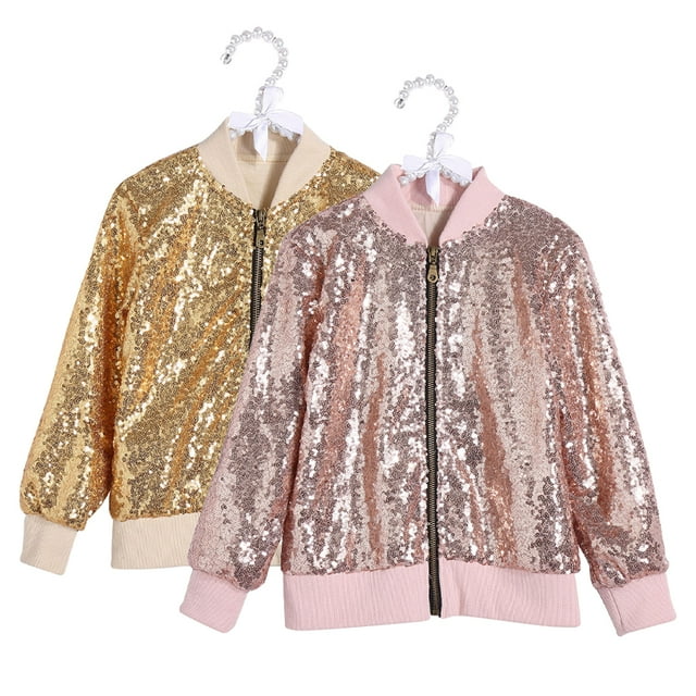 KYAIGUO Toddler Kids Sequin Zipper Coat Outwear for Girls Fall Lightweight Flight Baseball Jacket 2-8t