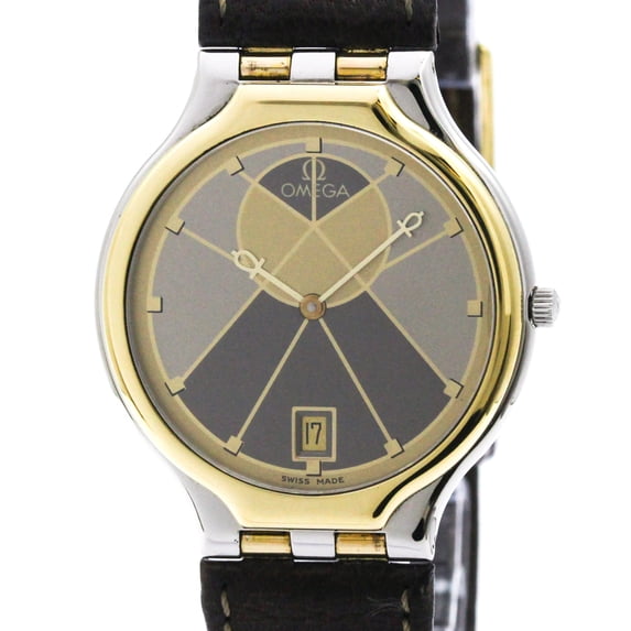 Pre-Owned OMEGA De Ville Symbol K18 Gold Steel Quartz Mens Watch 196.0316 Polished