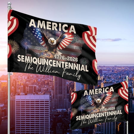 America 250 Semiquincentennial Flag 1776–2026, Patriotic Bald Eagle Fireworks Outdoor Flag, Personalized USA Independence Anniversary Decor