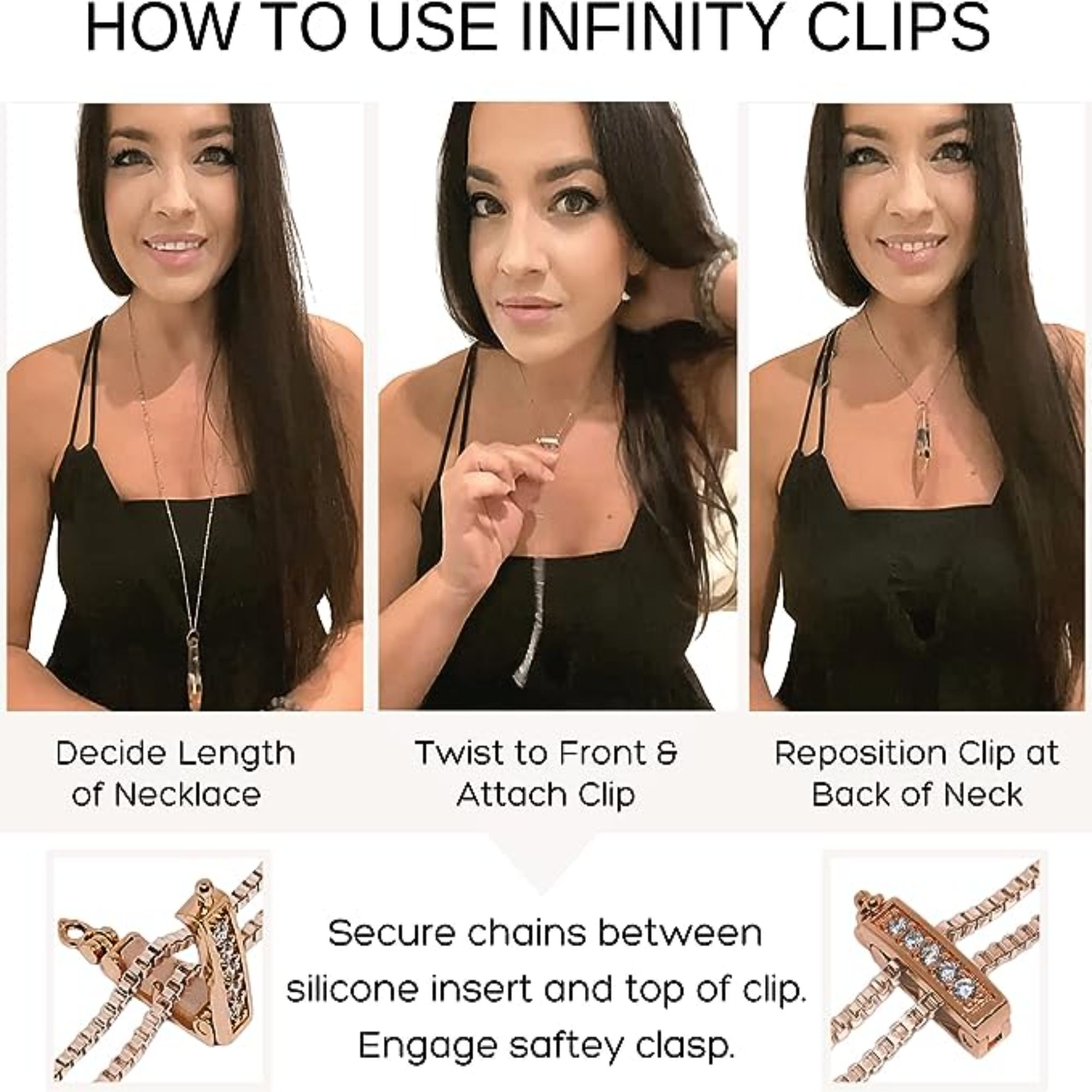 Infinity Clips Necklace Shortener 2 Pc Set for Thin Chains Rose
