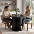 thumbnail image 5 of Hawsaiy 3-Piece Dining Table Set for 2, 31.5" Round Kitchen Table with Boucle Upholstered Dining Chairs, Small Space Dining Set with Sliding Storage Base, Modern Farmhouse Dining Set, 5 of 13