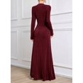 thumbnail image 2 of Burgundy Womens Long Sleeve Ruched Knit Elegant Modest Maxi Dress, 2 of 7