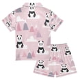 thumbnail image 2 of Silky Satin Kids' Pajama Set Breathable & Smooth Unisex Button-Down Pajamas Panda and Clouds Pattern, 2 of 8