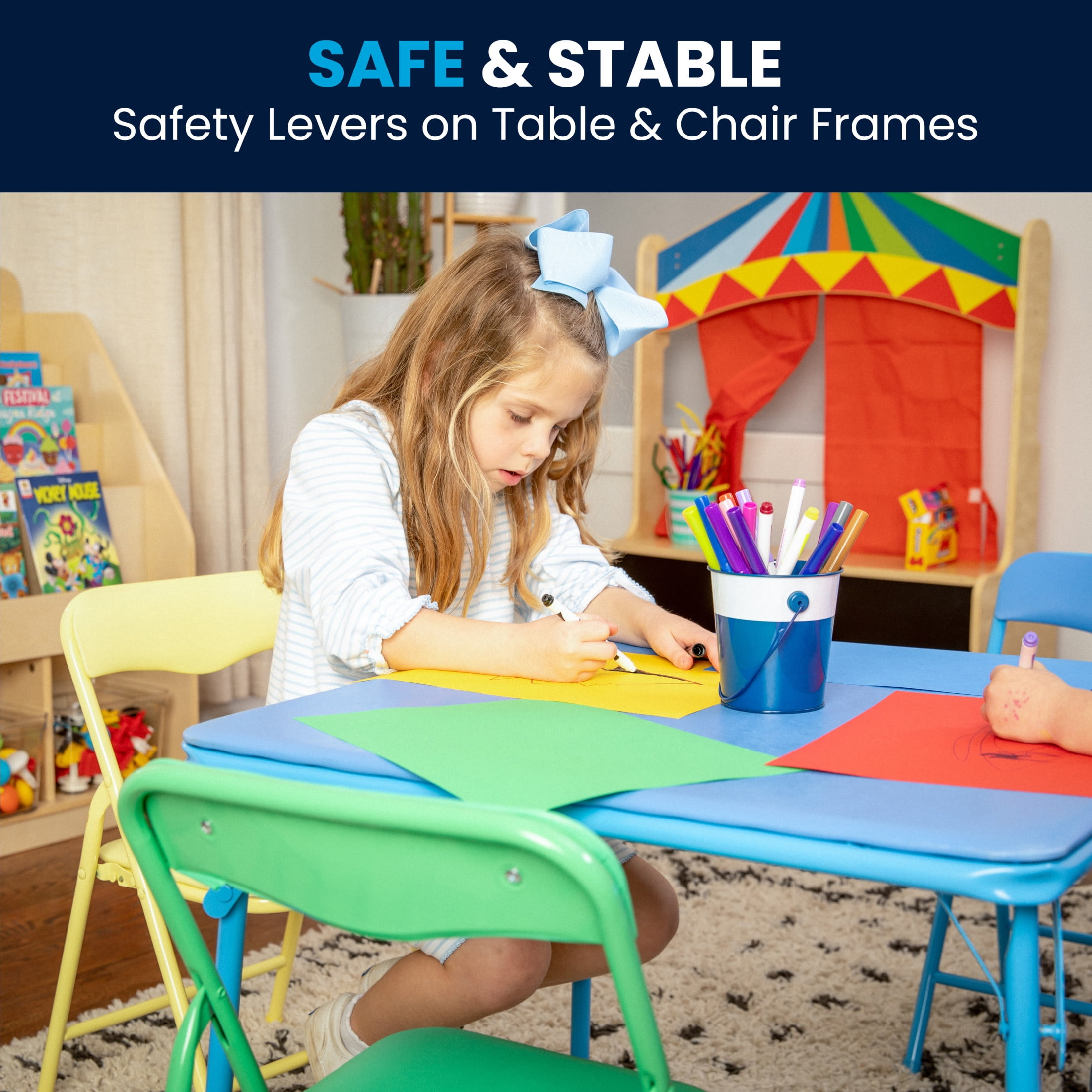 Flash Furniture Mindy Kids 5-Piece Classroom Folding Table and Chairs Set, Multicolor