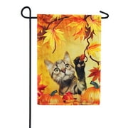 America Forever Curious Fall Kitten Garden Flag - Fall Autumn Kitty Cat Pumpkins Fall Leaves Halloween Flag - Seasonal Yard Outdoor Decorative Double Sided Flag - 12.5 x 18 x 0.1 inches