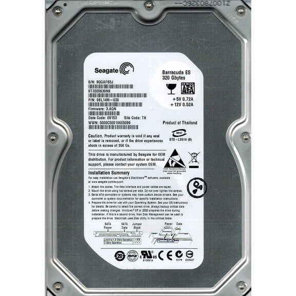 Seagate ST3320630NS P/N: 9BL14M-038 F/W: 3.AQN TK 320GB