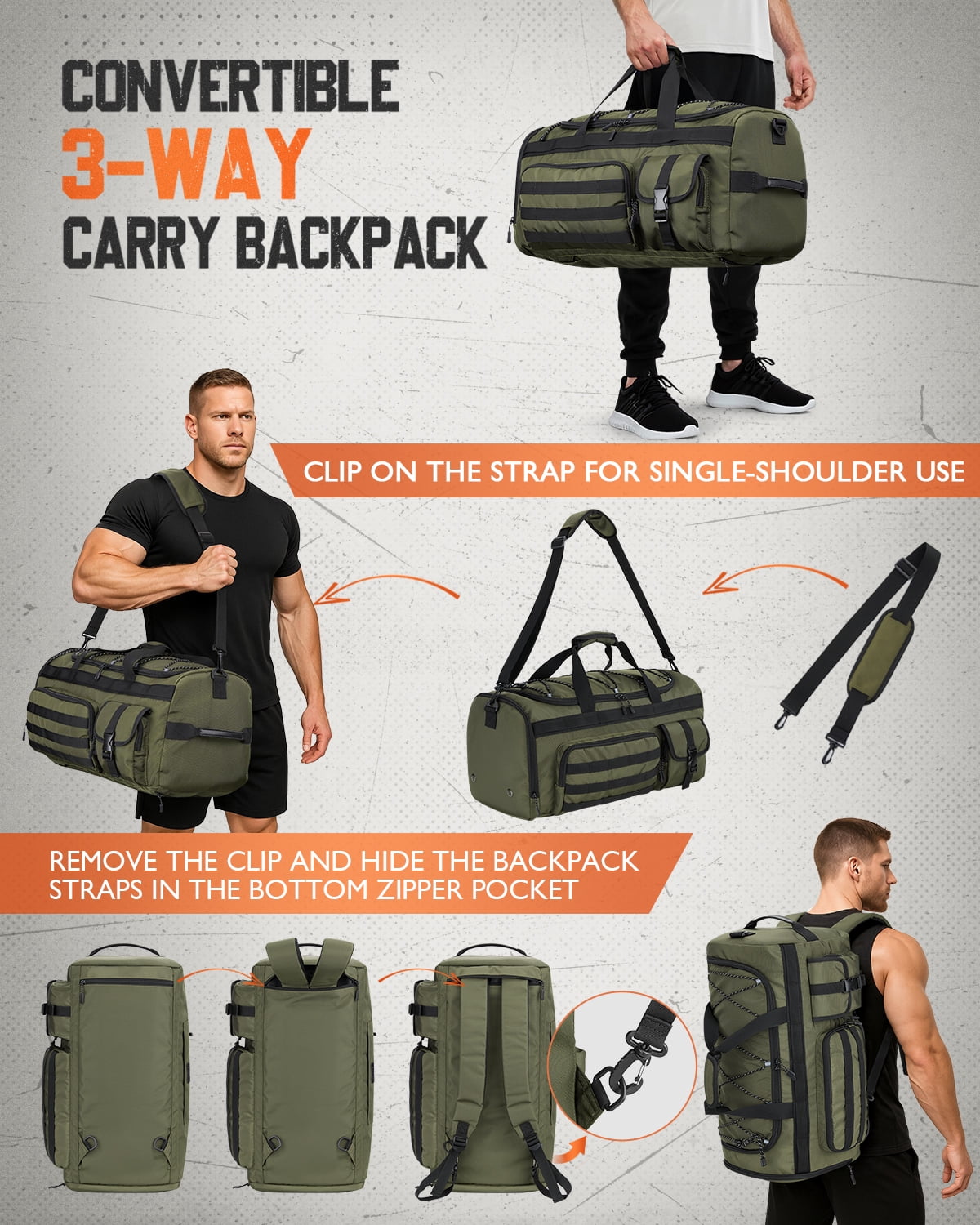 Gonex 45L Travel Duffel Bag for Men, 3 in 1 Gym Bag Backpack with Shoes Compartment for Sports Weekender Workout