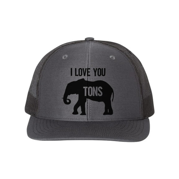 I Love You Tons, Elephant Hat, Elephant Lover, Elephant Cap, Trucker Hat, Baseball Cap, Adjustable, Elephant Apparel, 10 Colors!, Black Text, Charcoal/Black