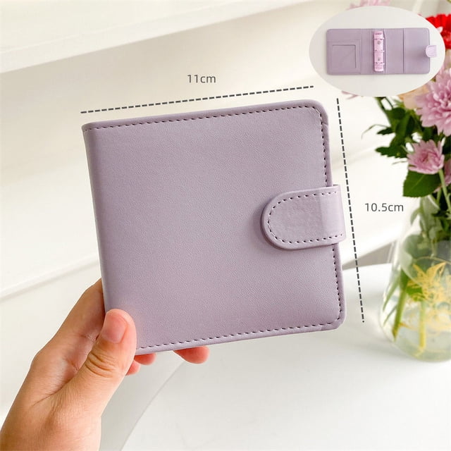 Álbum de fotos de 3 pulgadas con cuatro cuadrículas y hojas sueltas con hebilla magnética de PU en combinación de colores rosa y blanco para guardar tarjetas pequeñas