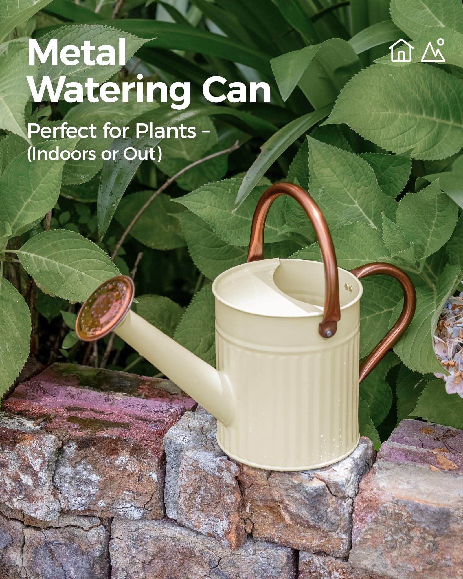 Watering Can for Indoor Outdoor Plant Metal Watering Can with Removable Spout Embossd Design Plant Watering Devices Stainless Steel 1/2 Gallon Watering Cans Perfect Home - CREAMY WHITE