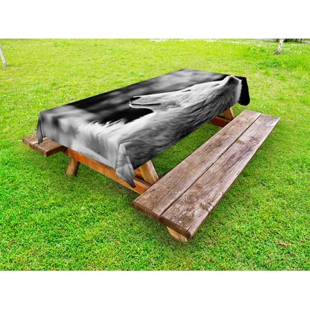 

Wolf Outdoor Tablecloth Animal Profile Portrait in the Nature Wildlife Carnivore Greyscale Canine Photography Decorative Washable Fabric Picnic Table Cloth 58 X 84 Inches Pale Grey by Ambesonne