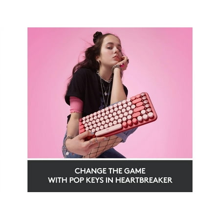 Logitech - POP Keys Wireless Mechanical Tactile Switch Keyboard for Windows/Mac with Customizable Emoji Keys - Heartbreaker Rose