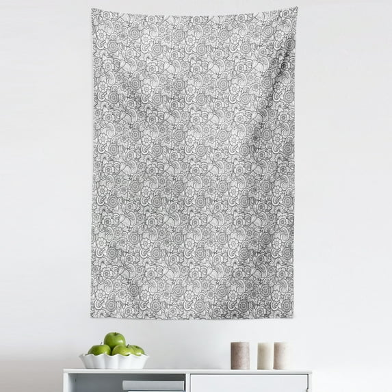 Black and White Tapestry, Paisley Design with Sketch Style Flowers Leaves on Monochrome Background, Fabric Wall Hanging Decor for Bedroom Living Room Dorm, 5 Sizes, Black White, by Ambesonne