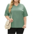 thumbnail image 2 of Short Sleeve Women's Plus Size Solid Color V-neck Casual Loose T-shirt Tops, 2 of 5