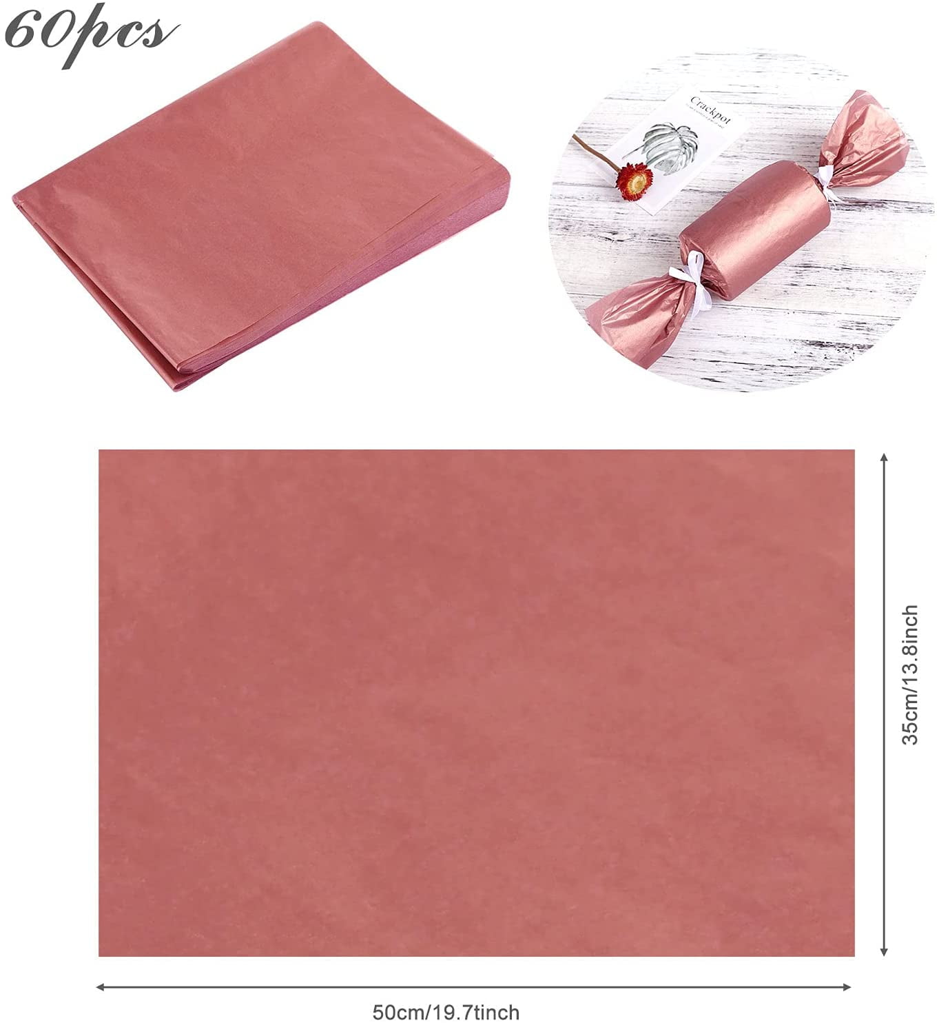 Naler 60 Sheets Rose Gold Tissue Paper Bulk,15x 20 Crafts Wrapping Tissue  for Gift Bags DIY Party 