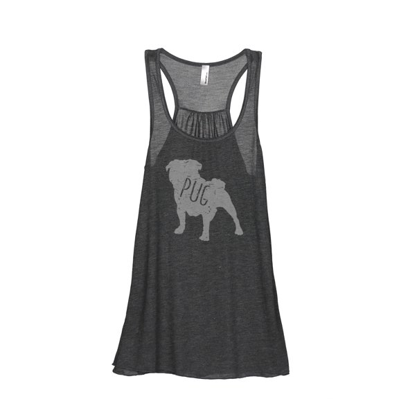 Thread Tank Pug Dog Silhouette Women's Sleeveless Flowy Racerback Tank Top Charcoal Small