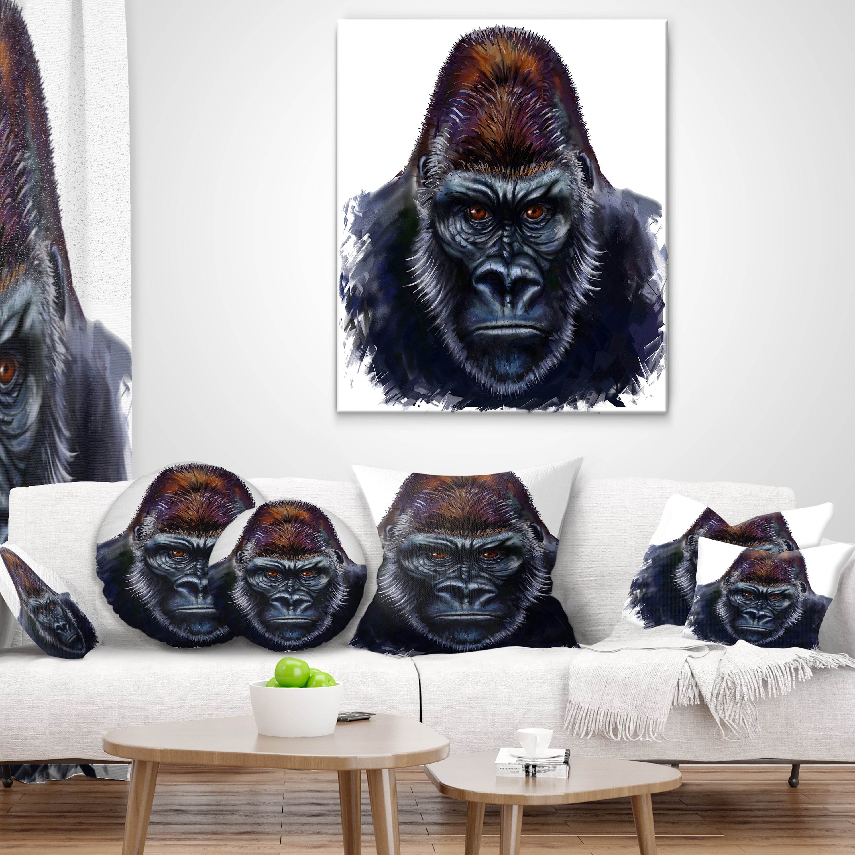 Designart Gorilla Male Illustration - Animal Throw Pillow - 12x20