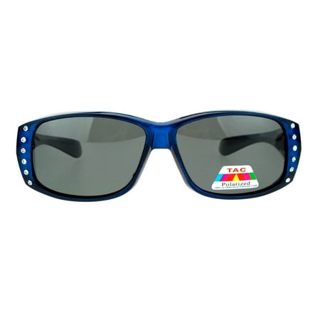 SA106 Polarized Glare Free Rhinestone Womens Fitover OTG 57mm Sunglasses Blue