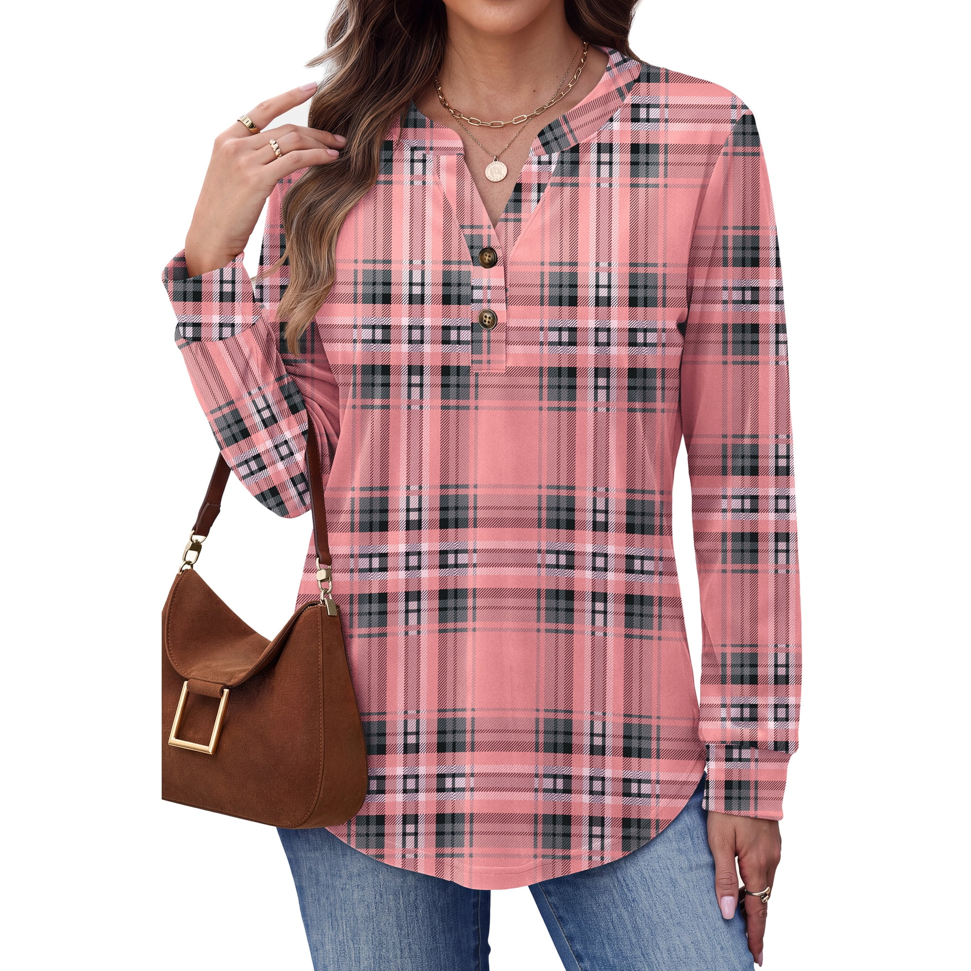 Fantaslook V Neck Button Sweatshirt for Women Pullover Long Sleeve Shirts Fall Fashion Tunic Tops