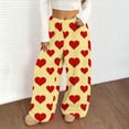 thumbnail image 4 of FRSASU Women's Valentine Pants Flannel Plush Fuzzy Elastic Waist Wide Leg Love Heart Print Long Pants Yellow, 4 of 7