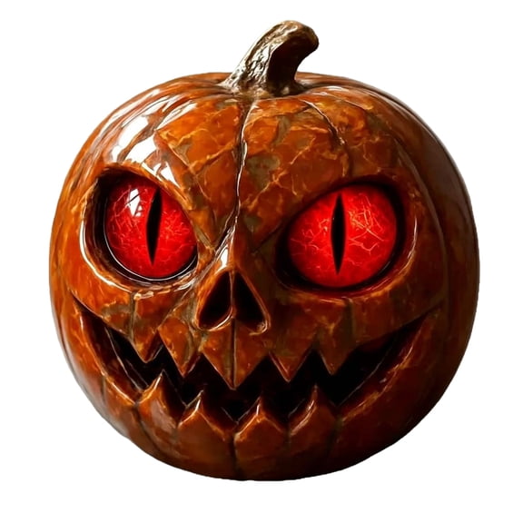 Resin Spooky Pumpkin Figurine with Cat-Eye Accents Horror Pumpkins Head Decor Halloween Pumpkins Grimace Decoration for Mantel Shelf Desk Party Display
