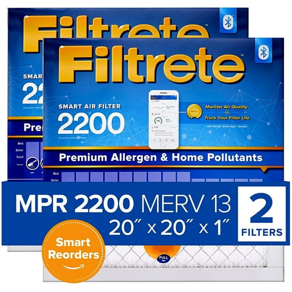 Filtrete 20x20x1 Smart Replenishable AC Furnace Air Filter, MPR 2200, Premium Allergen & Home Pollutants, 2-Pack exact dimensions 19.72 x 19.72 x 1.1