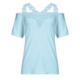thumbnail image 4 of SELONE Cold Shoulder Tops for Women Dressy Short Sleeve Tops Blouses Regular Fit T Shirts Pullover Tees Tops Solid T-Shirts V Neck Tops Casual Blouses Lace T Shirts Breathable Pullover Blue XXXXXL, 4 of 9